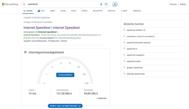 Bing Search kriegt integrierten Internet-Speedtest