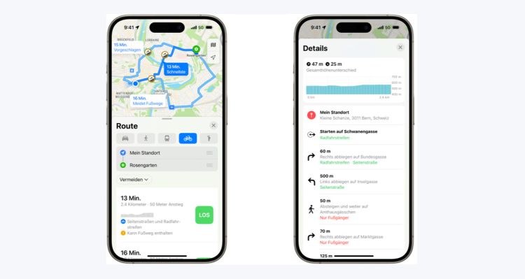  Apple Maps neu mit detaillierten Schweizer Velorouten und mehr
