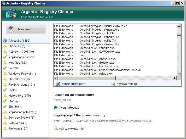 Argente Registry Cleaner Download - Swiss IT Magazine Freeware