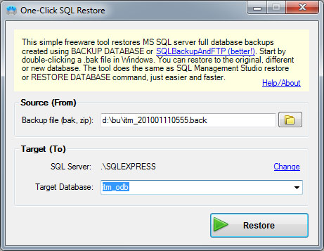 One-Click SQL Restore