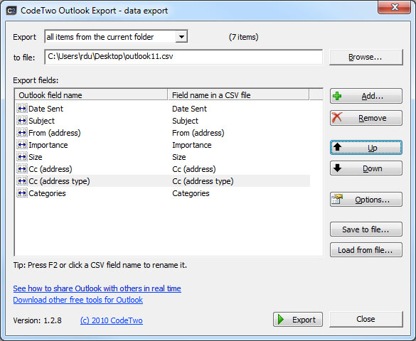 CodeTwo Outlook Export