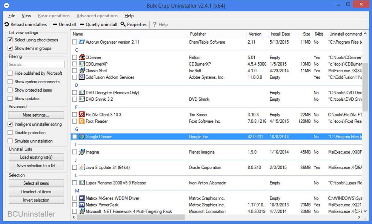 Bulk Crap Uninstaller 