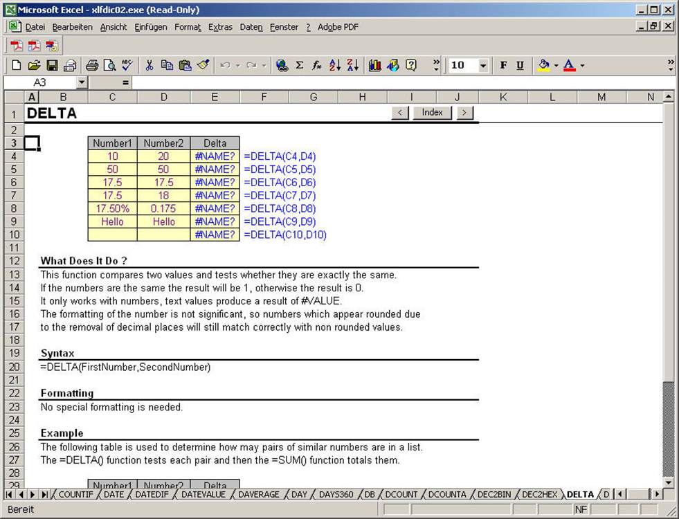 Excel Function Dictionary