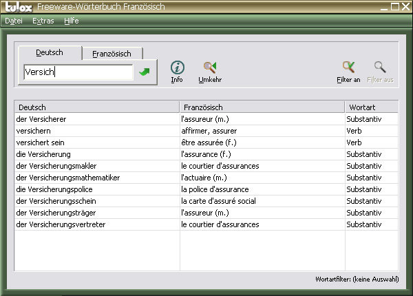 tulox Freeware-Wörterbuch Französisch