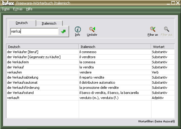tulox Freeware-Wörterbuch Italienisch