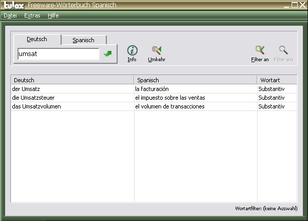 tulox Freeware-Wörterbuch Spanisch
