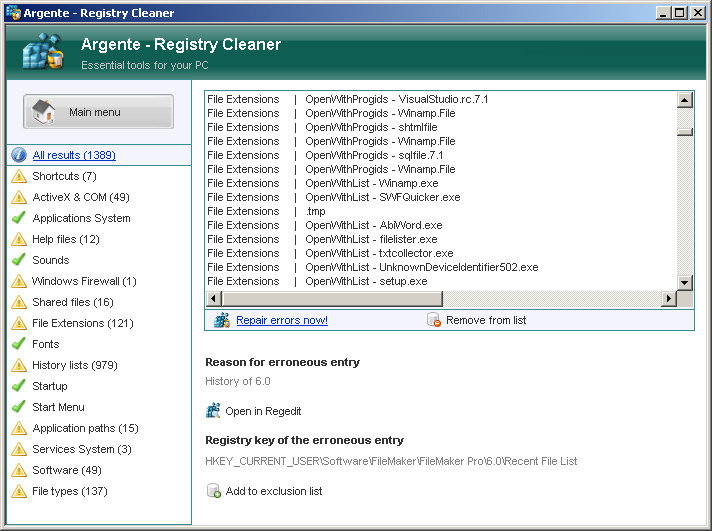 Argente Registry Cleaner