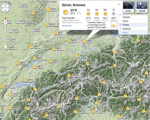 Google Maps zeigt das Wetter