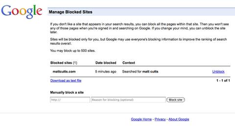 Google bietet Blockierfunktion für Websuche
