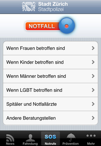 Notruf-App der Zürcher Stadtpolizei