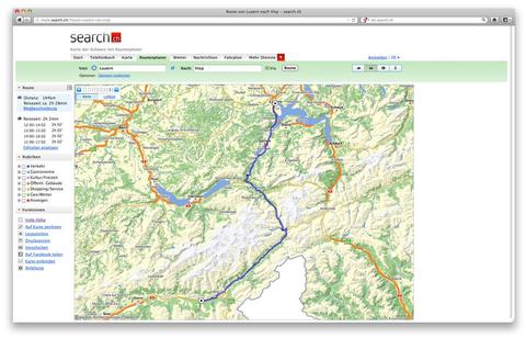 Search.ch erweitert Routenplaner