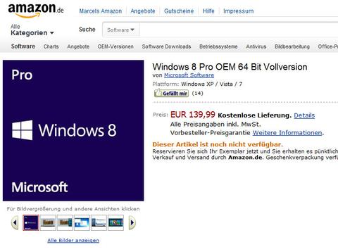 Windows 8 bei Amazon ab 120 Franken vorbestellen