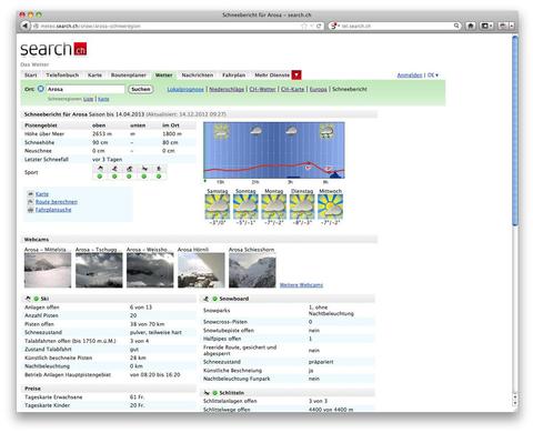Search.ch liefert Schneebericht