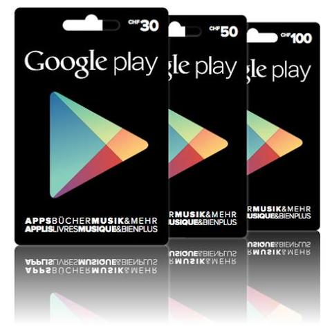 Geschenkkarten für Google Play kommen in die Schweiz