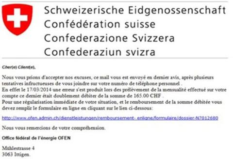 Melani warnt vor Phishing-Mail