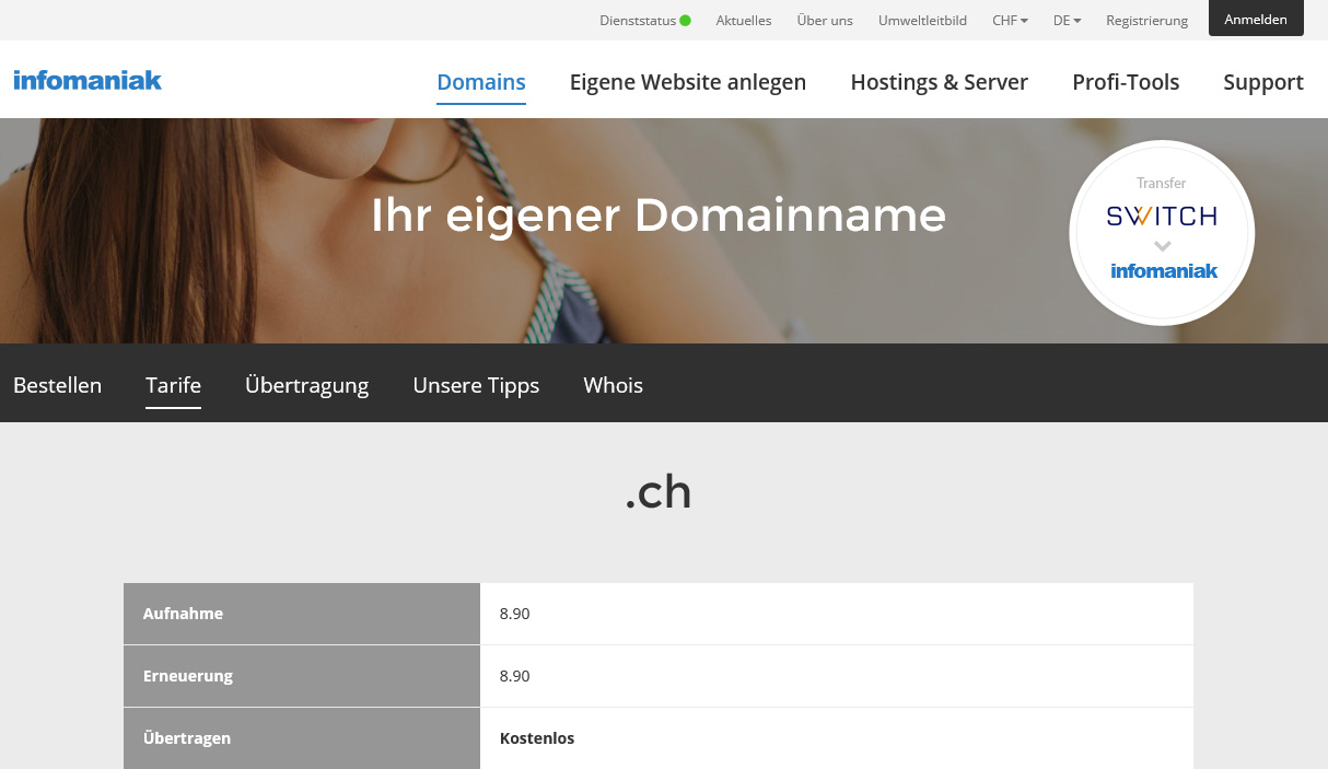 Eine .ch-Domain für weniger als 9 Franken
