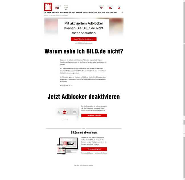 Bild.de sperrt Adblocker-Nutzer aus