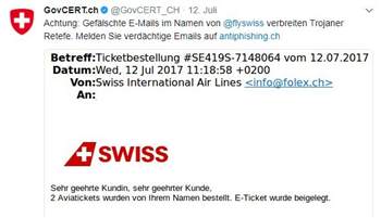 Gefälschte Mails mit Absender Swiss im Umlauf