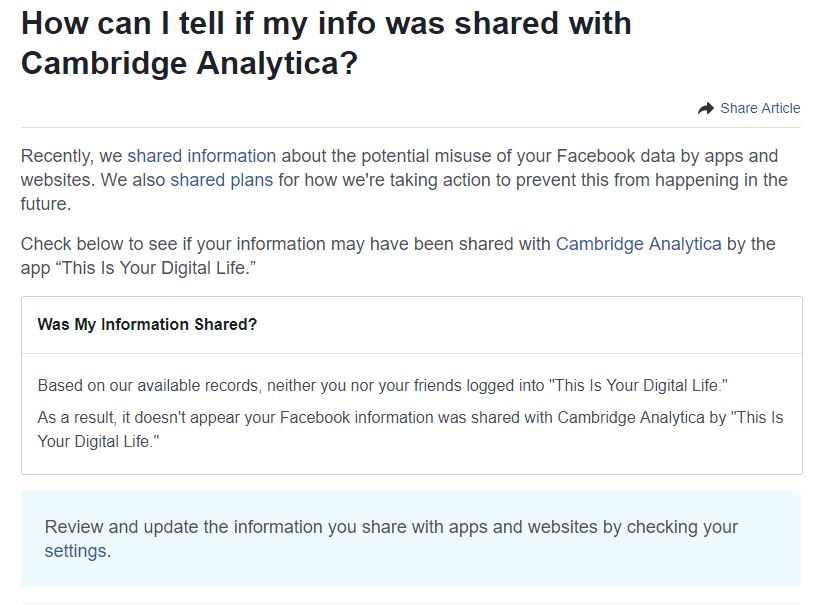 Facebook-Nutzer können jetzt überprüfen, ob ihre Daten weitergegeben wurden