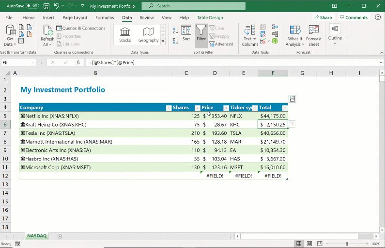 Excel neu mit Echtzeit-Börseninformationen