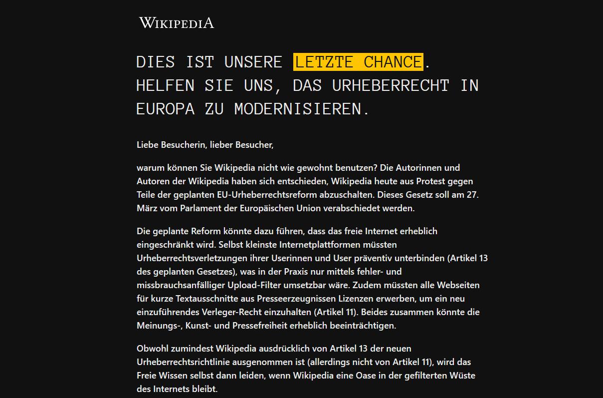 Wikipedia geht offline - für einen Tag