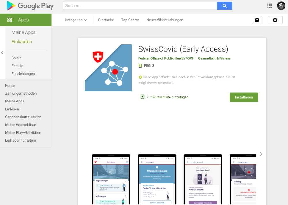 Swisscovid-App testweise (fast) verfügbar