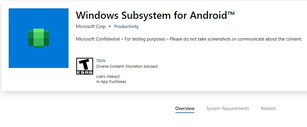 Windows Subsystem for Android App im Microsoft Store aufgetaucht