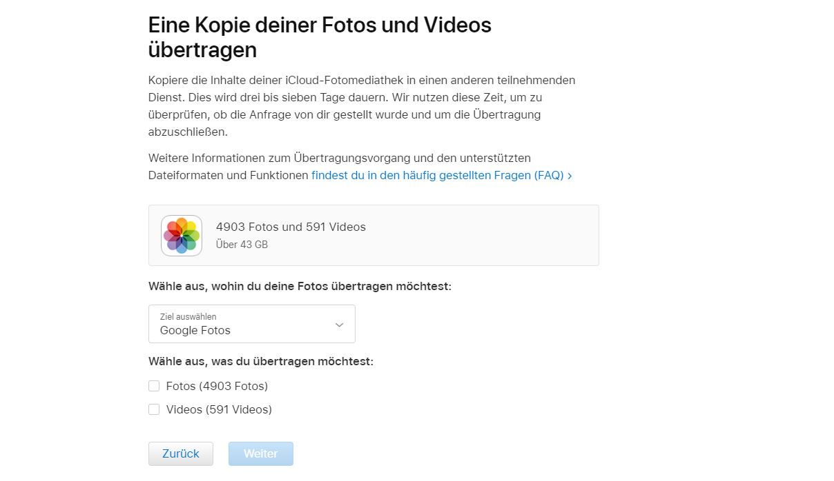 Apple bietet Foto-Transferservice von iCloud auf Google Fotos
