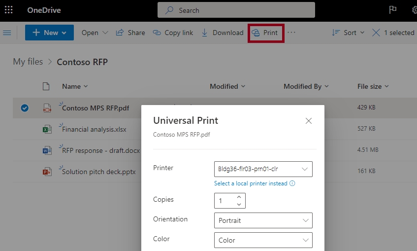 Microsoft Universal Print mit Onedrive-Integration