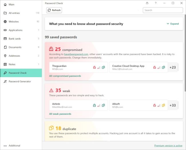 Kaspersky Passwort Manager generierte leicht zu erratende Passwörter