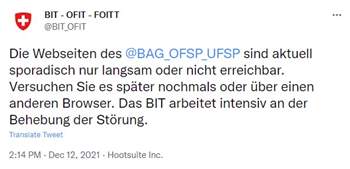 Störungen auf den Webseiten des Bundesamtes für Gesundheit