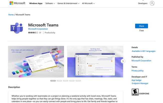 Teams gibt’s jetzt auch im Microsoft Store