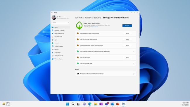 Windows 11 erhält Bereich für Energieempfehlungen