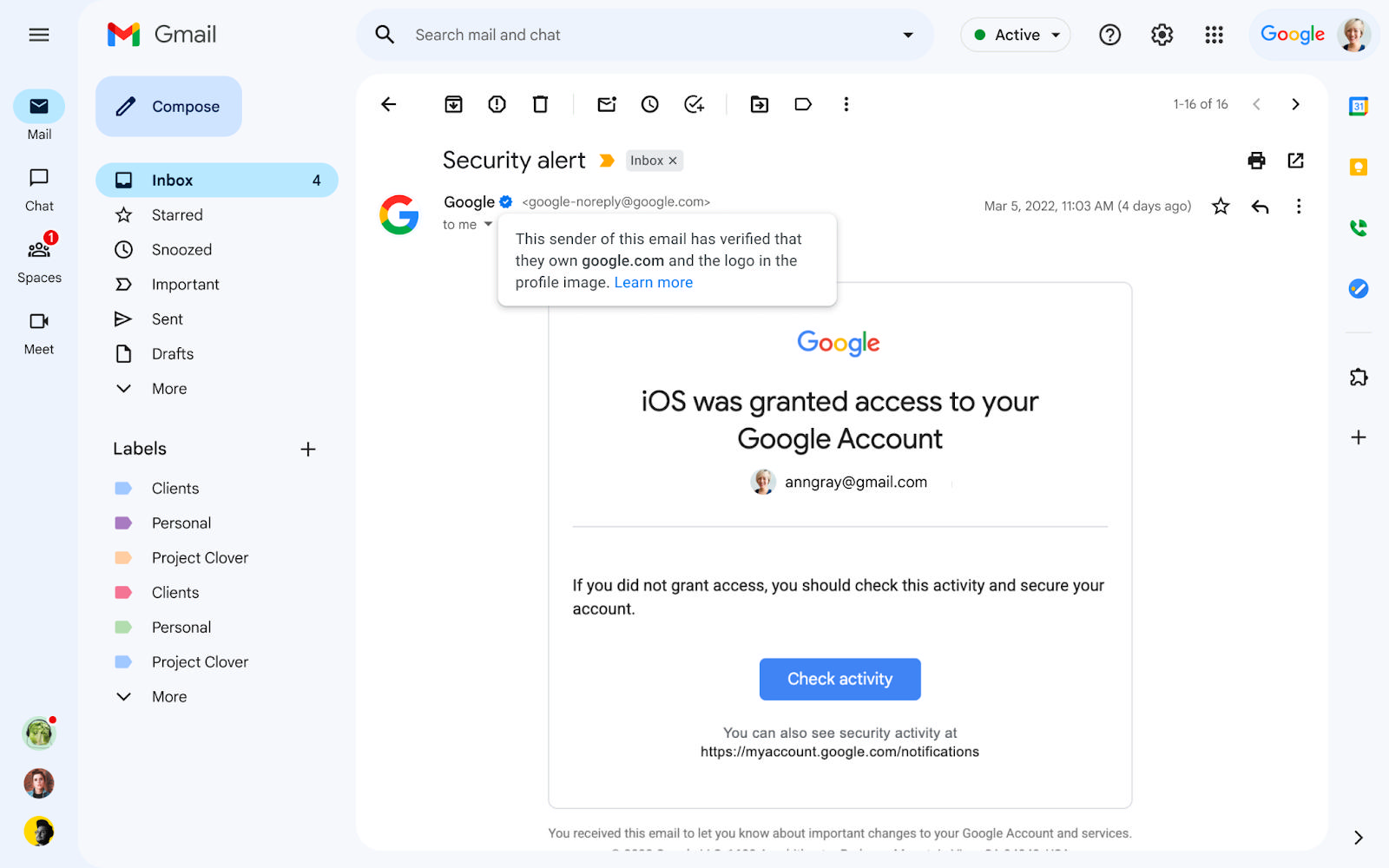 Gmail führt blaue Häkchen für verifizierte Absender ein