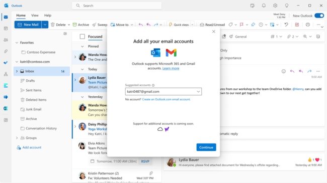 Outlook für Windows unterstützt neu Gmail