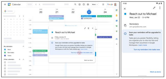 Google stellt Reminders auf Google Tasks um