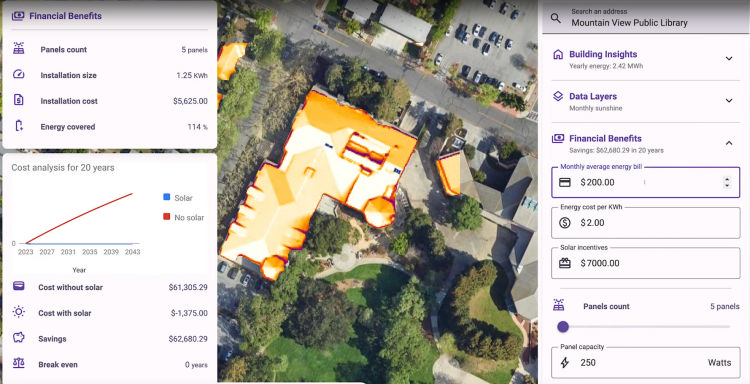Google Maps berechnet die Rentabilität einer Photovoltaik-Anlage