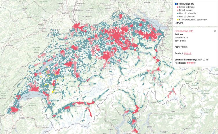 Init7 lanciert Verfügbarkeit-Karte für Glasfaseranschlüsse