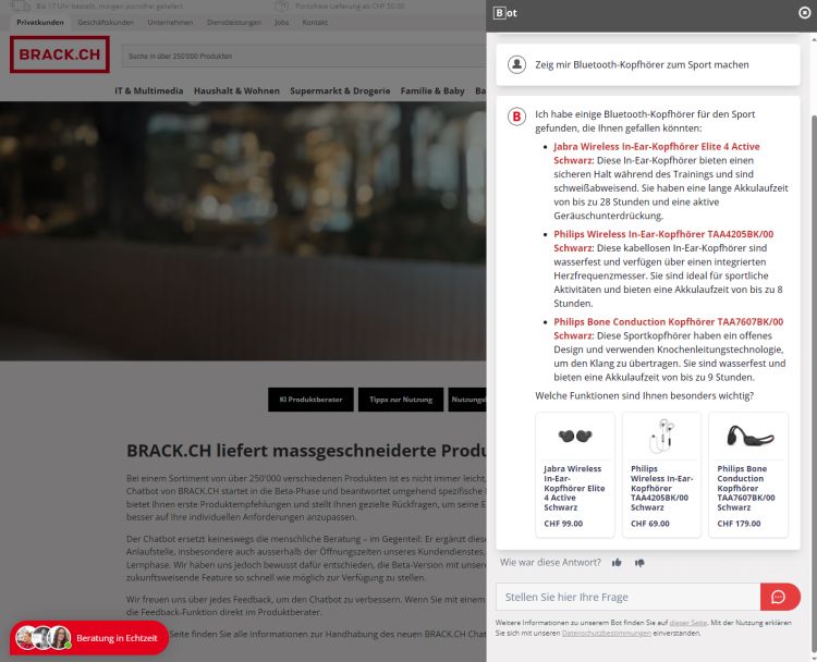 Brack.ch setzt bei Produktberatung auf KI