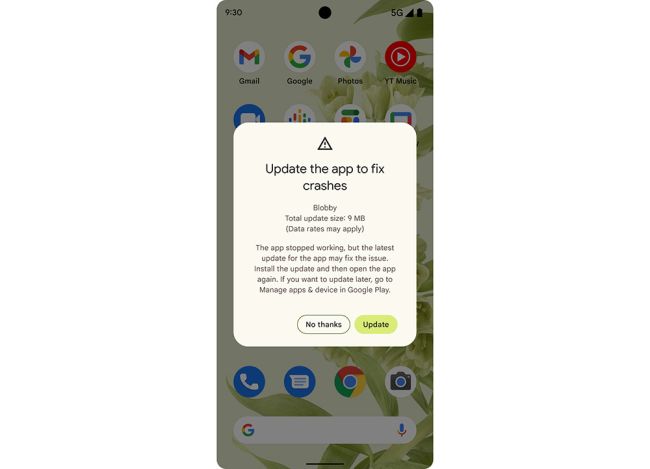 Android schlägt bei App-Absturz Update vor