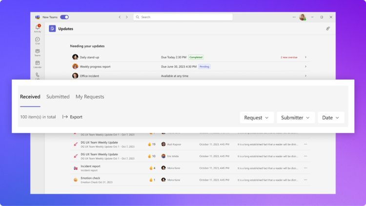 Neue Funktionen für die Updates-App in Microsoft Teams