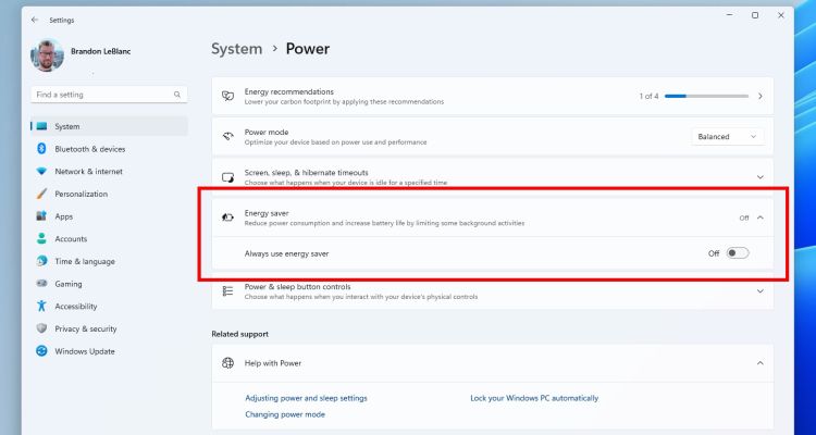 Windows 11 Canary mit neuem Energiesparmodus