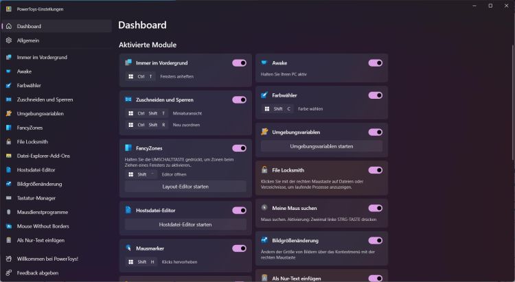 Powertoys 0.75: Editor für Umgebungsvariablen und Dashboard