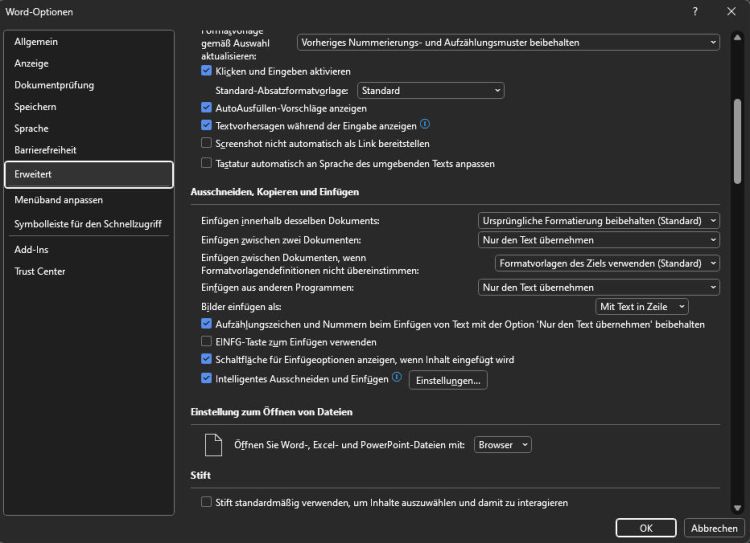 Einfügen in Word jetzt standardmässig ohne Formatierungen möglich