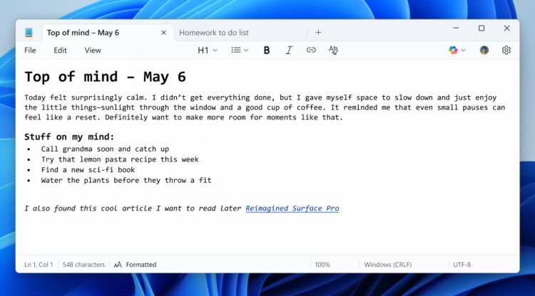 Notepad demnächst mit Funktionen zur Textformatierung