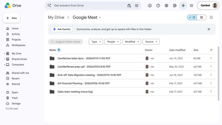 Google Drive sortiert Meet-Dateien neu automatisch