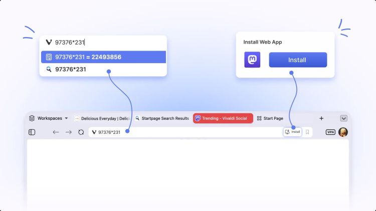 Vivaldi 8.2 bringt Taschenrechner in die Adresszeile