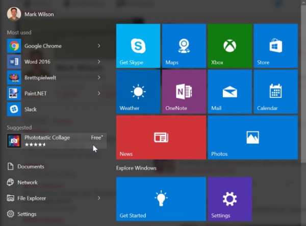 Windows-10-Startmenü neu mit Werbung