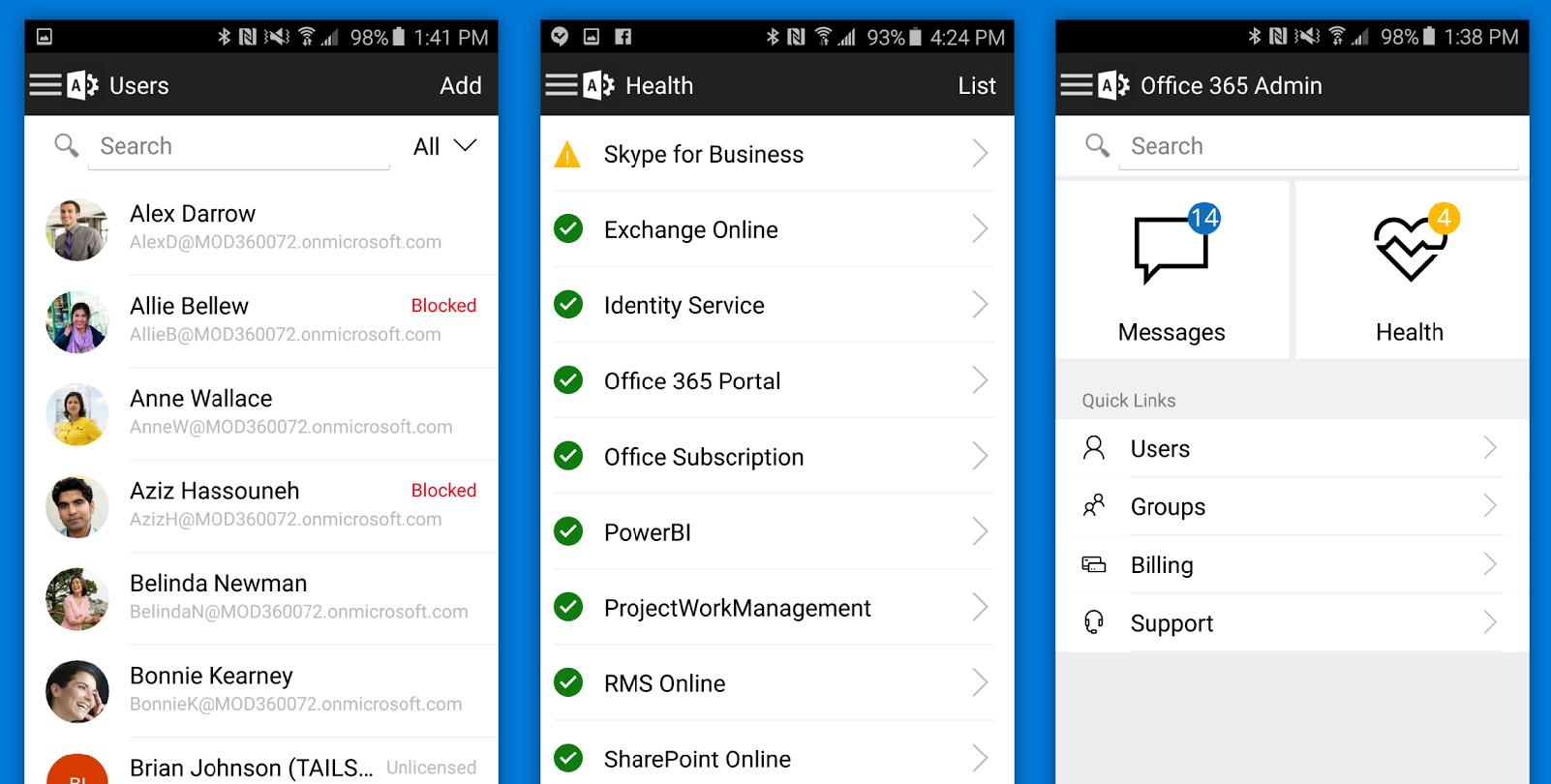 Admin-App für Office 365 wird aktualisiert