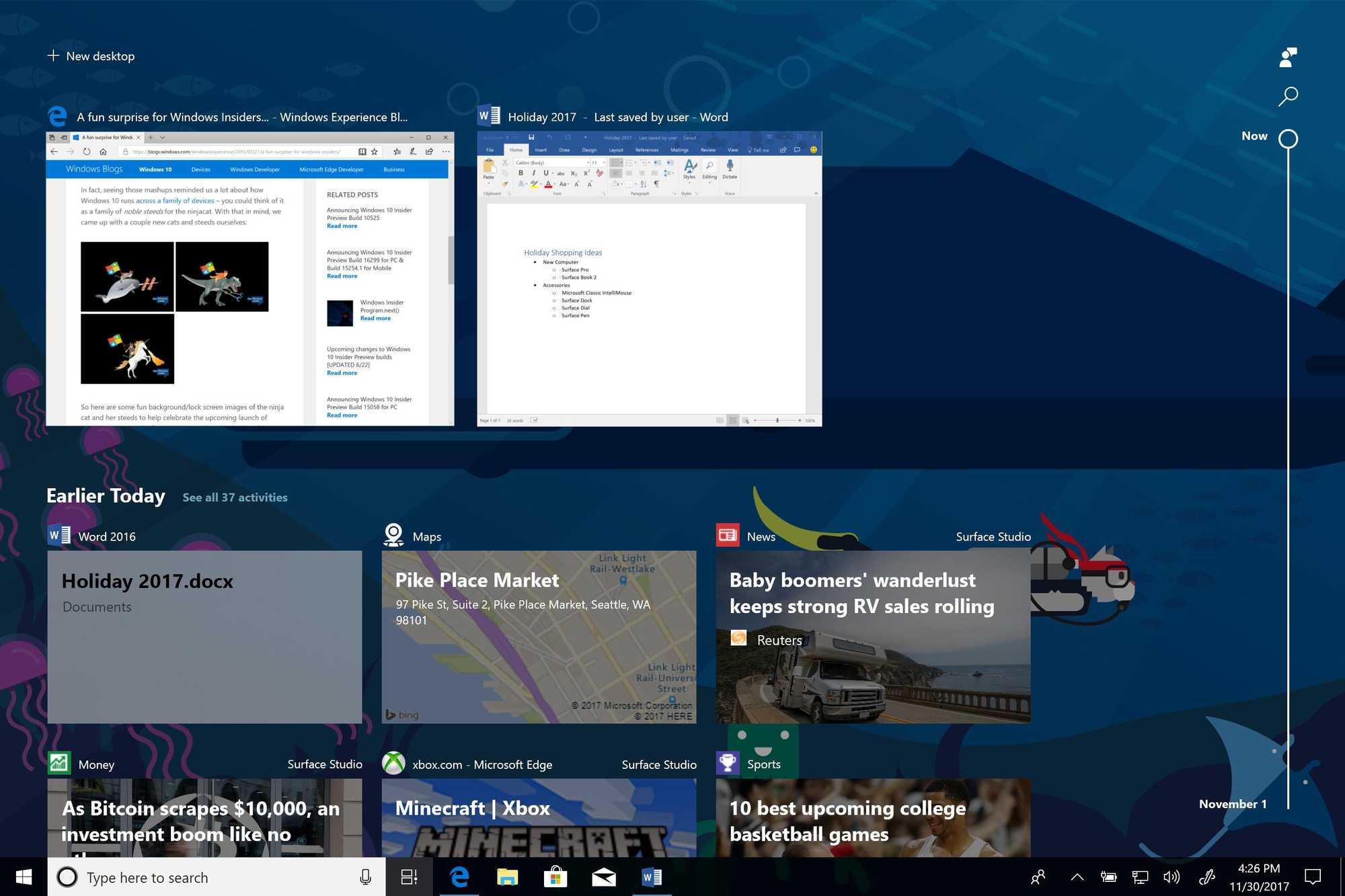 Windows 10 Build 17063 bringt Timeline